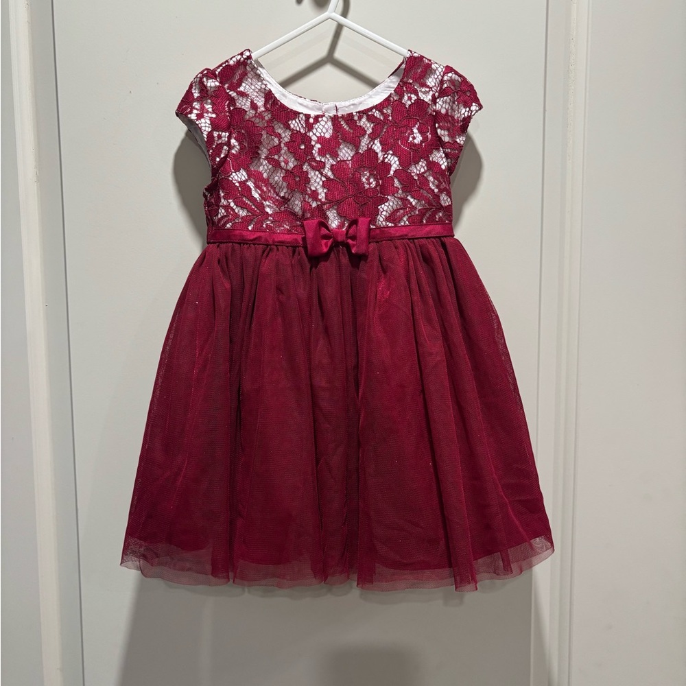 Jona Michelle Red A-line Formal Toddler Dress with Flutter Sleeves